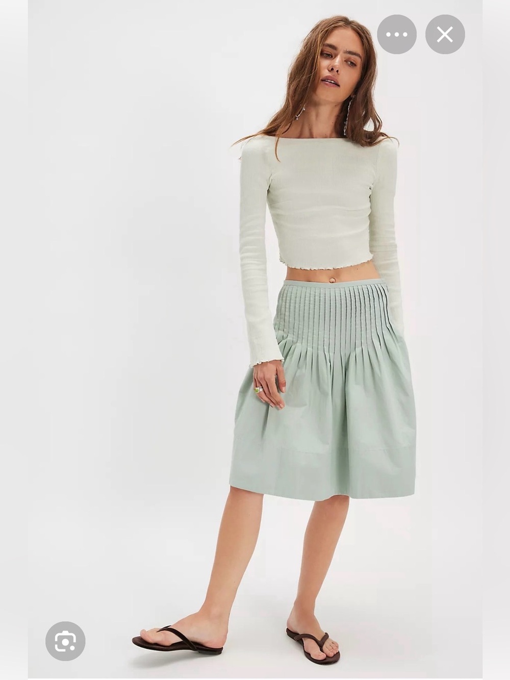 Free People Peyton Pintuck Pleated Mint Midi Skirt